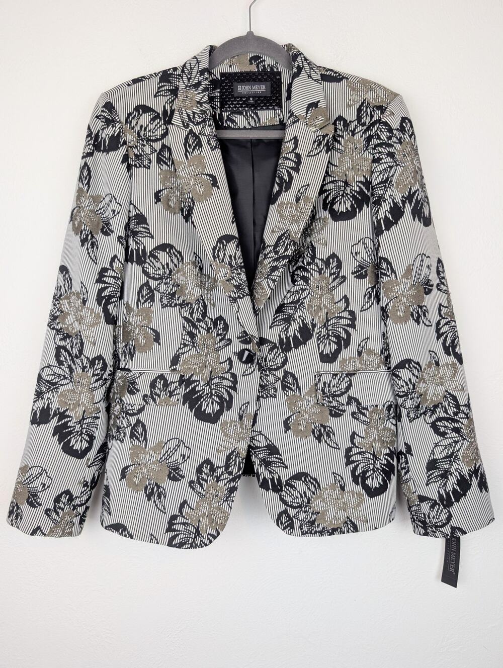 John Meyer Collection Blazer Jacket Floral Career Office Elegant Black Size 12